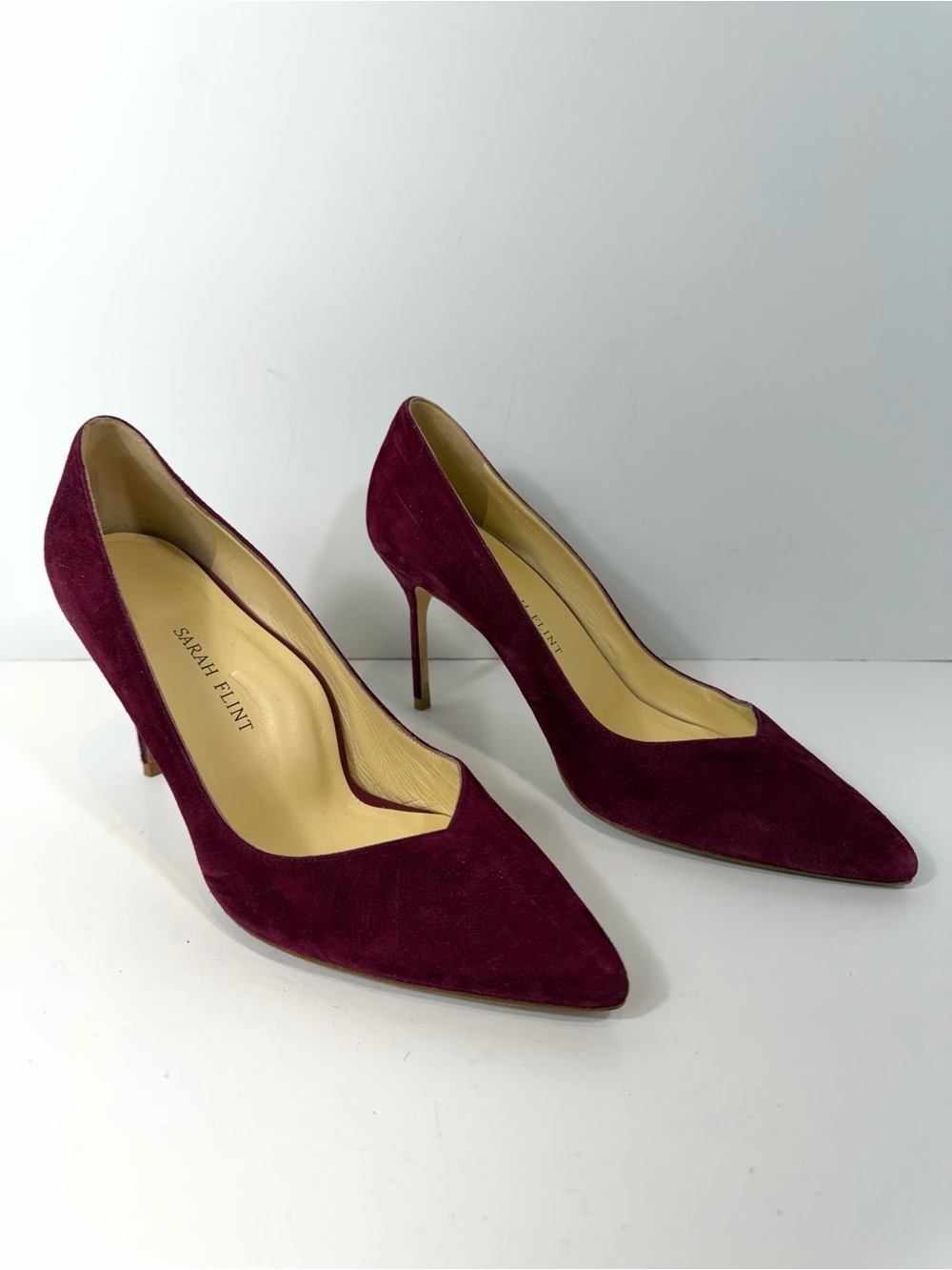 Sarah Flint Burgundy Suede Pointed Toe Stiletto Pumps Heels Women’s Shoes EU 38